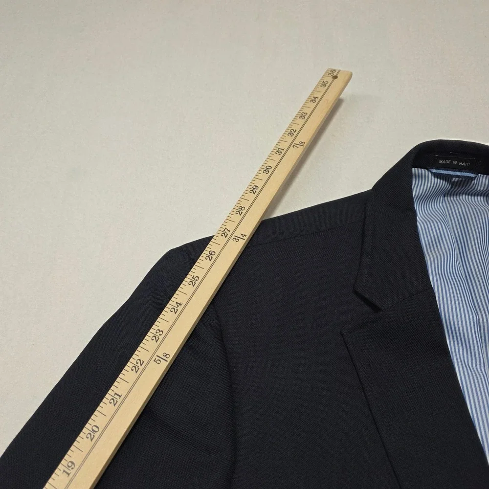 Tommy Hilfiger‎ Mens Navy Blue Worsted Wool Two Button Blazer 44L Sport Coat
